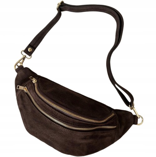 Czekoladowa brązowa nerka zamsz naturalny zamszowa dwa zamki Vera Pelle- URBAN BELT