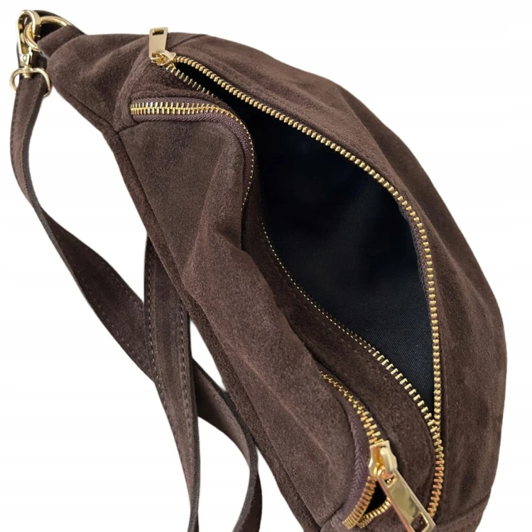 Czekoladowa brązowa nerka zamsz naturalny zamszowa dwa zamki Vera Pelle- URBAN BELT