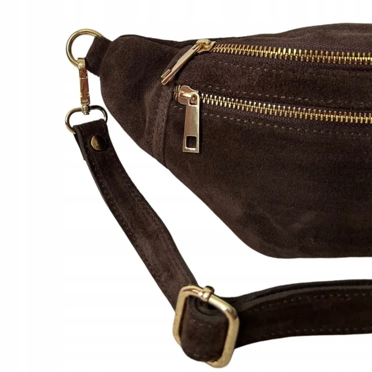 Czekoladowa brązowa nerka zamsz naturalny zamszowa dwa zamki Vera Pelle- URBAN BELT