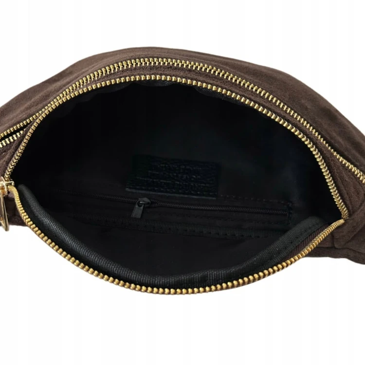 Czekoladowa brązowa nerka zamsz naturalny zamszowa dwa zamki Vera Pelle- URBAN BELT