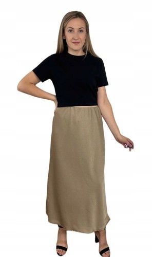 Długa maxi spódnica satynowa satyna jesień szampańska M L XL