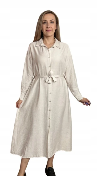 Długa sukienka szmizjerka koszulowa długi rękaw guziki luźna wiskoza M L XL