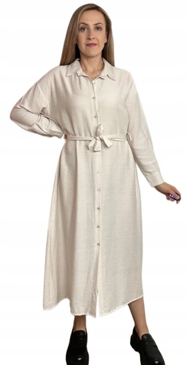 Długa sukienka szmizjerka koszulowa długi rękaw guziki luźna wiskoza M L XL