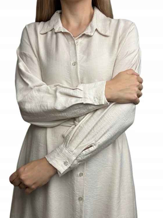 Długa sukienka szmizjerka koszulowa długi rękaw guziki luźna wiskoza M L XL