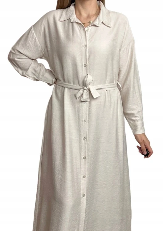 Długa sukienka szmizjerka koszulowa długi rękaw guziki luźna wiskoza M L XL