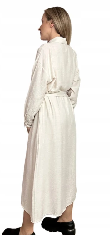 Długa sukienka szmizjerka koszulowa długi rękaw guziki luźna wiskoza M L XL