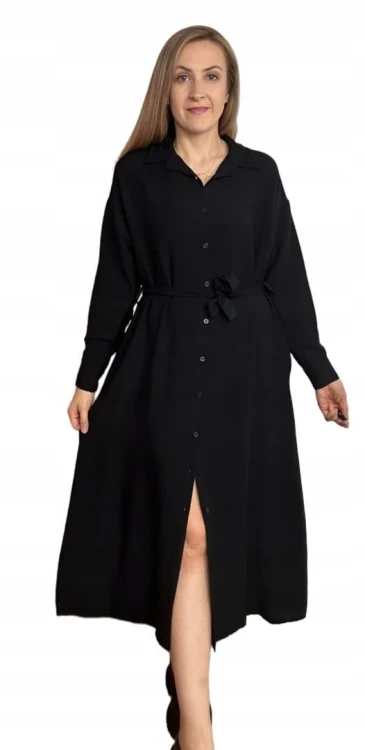 Długa sukienka szmizjerka koszulowa długi rękaw guziki luźna wiskoza M L XL