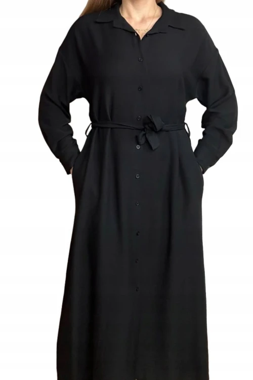 Długa sukienka szmizjerka koszulowa długi rękaw guziki luźna wiskoza M L XL