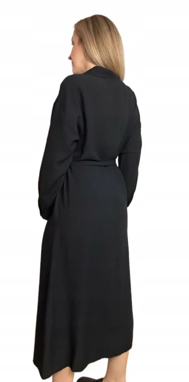 Długa sukienka szmizjerka koszulowa długi rękaw guziki luźna wiskoza M L XL