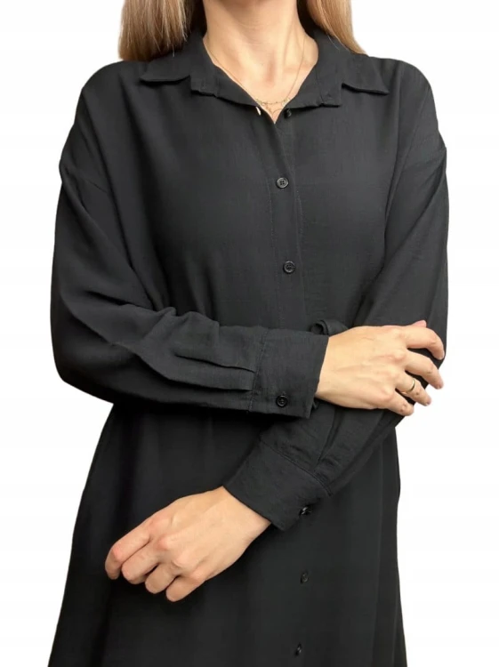 Długa sukienka szmizjerka koszulowa długi rękaw guziki luźna wiskoza M L XL