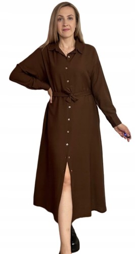 Długa sukienka szmizjerka koszulowa długi rękaw guziki luźna wiskoza M L XL