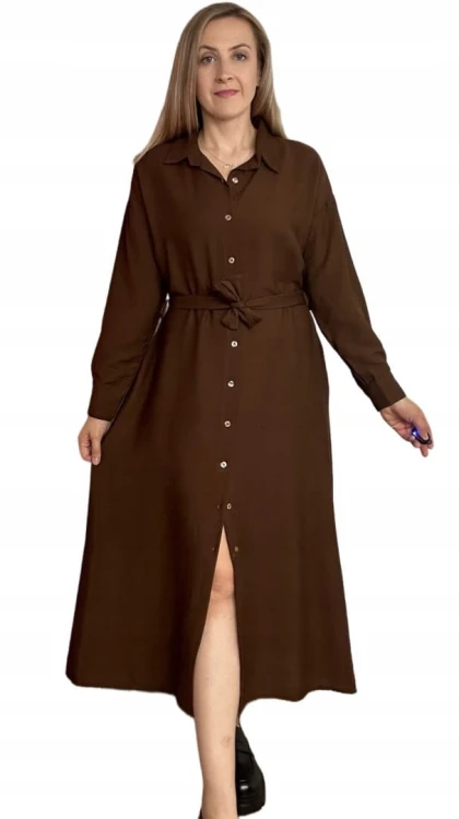 Długa sukienka szmizjerka koszulowa długi rękaw guziki luźna wiskoza M L XL